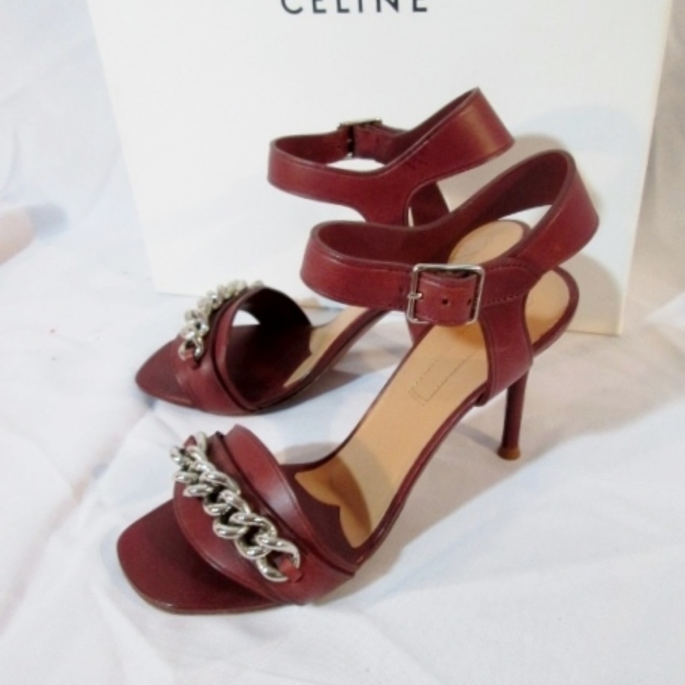 NEW CELINE PARIS ITALY BORDEAUX LEATHER Sandal 90 - Picture 5 of 8